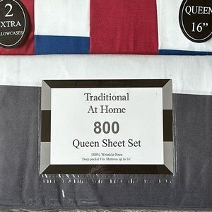 Transitional at Home 6pc Queen Sheet Set Red, white and blue striped pattern